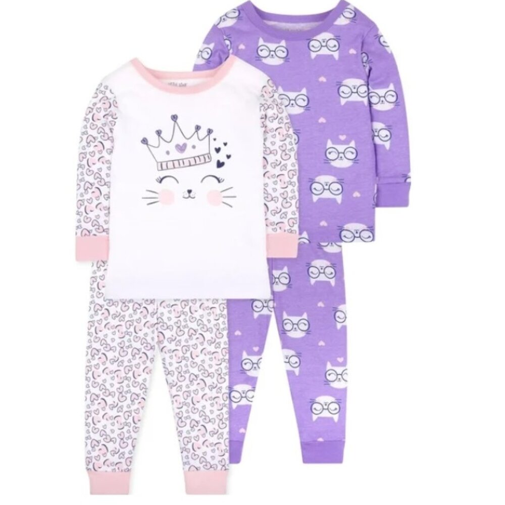 Little Star Toddler Girl 4 Pc Long Sleeve Shirts & Pants Pajamas Size 18M NWT